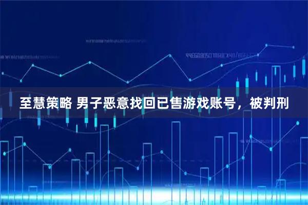 至慧策略 男子恶意找回已售游戏账号，被判刑
