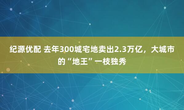 纪源优配 去年300城宅地卖出2.3万亿，大城市的“地王”一枝独秀