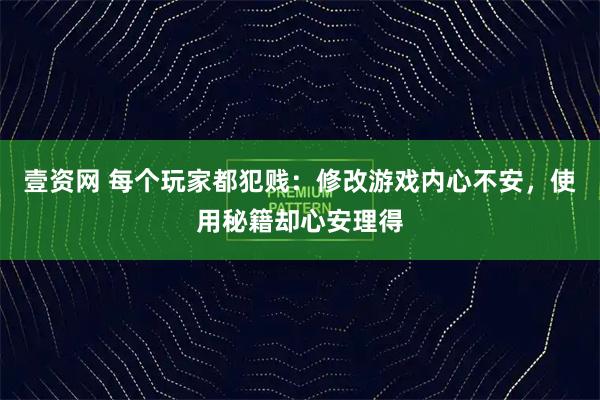壹资网 每个玩家都犯贱：修改游戏内心不安，使用秘籍却心安理得